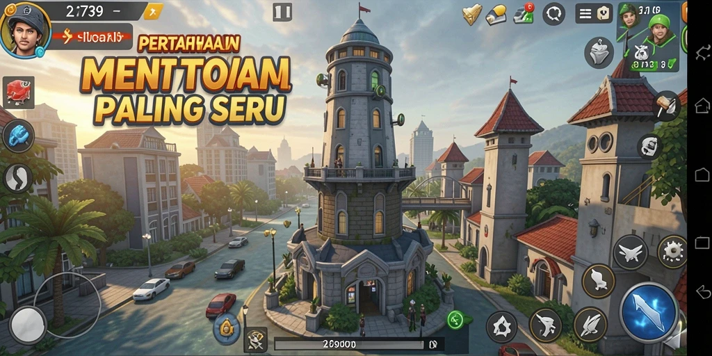 Tampilan menarik dari gameplay Tower Defense dalam 2739.