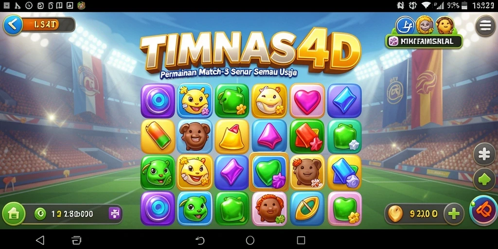 Tampilkan gameplay seru TIMNAS4D dengan berbagai tantangan Match-3.